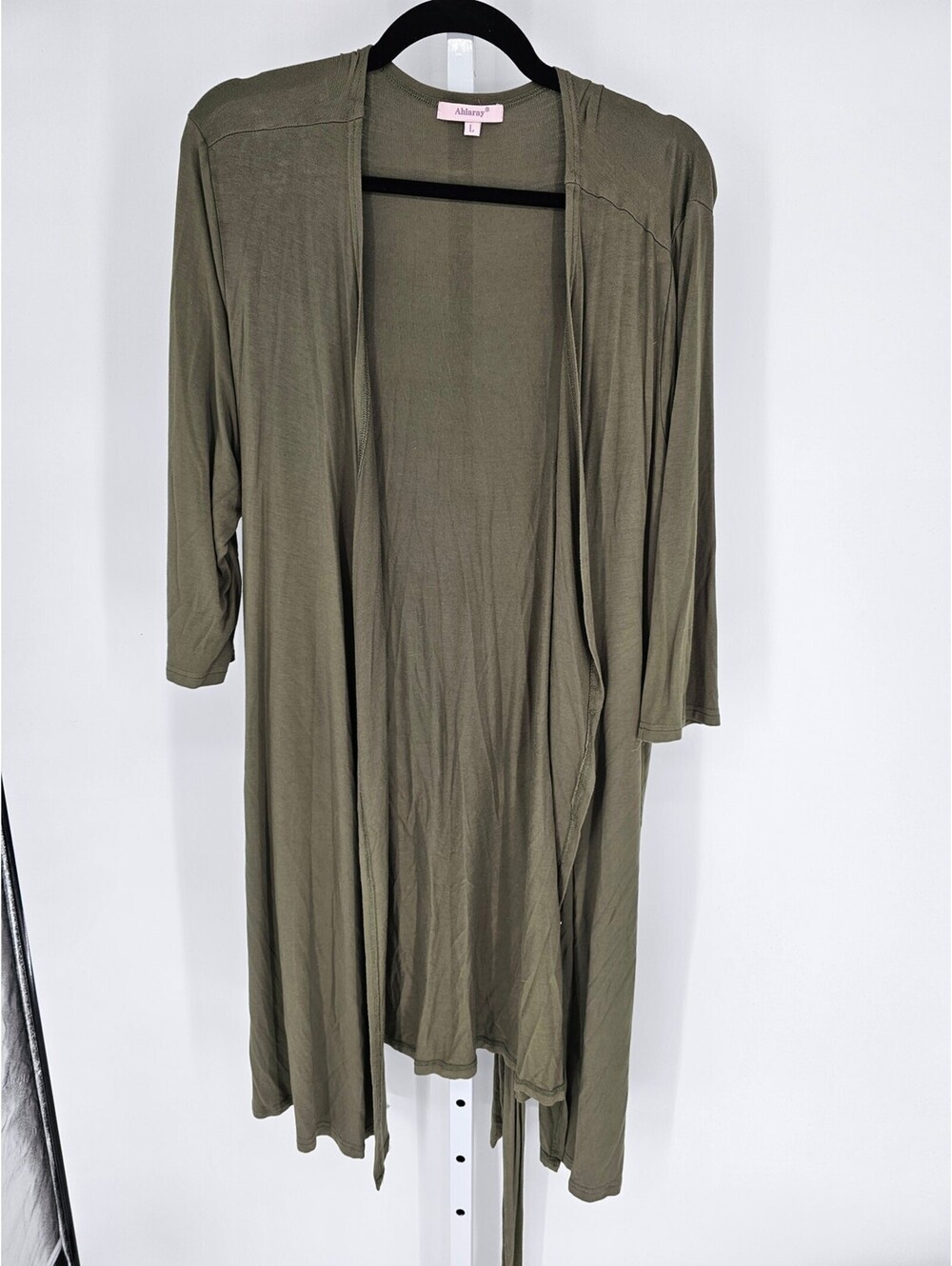 Ahlaray Womens Sz L Lightweight Long Sleeve Knee Length Cardigan Sweater Olive